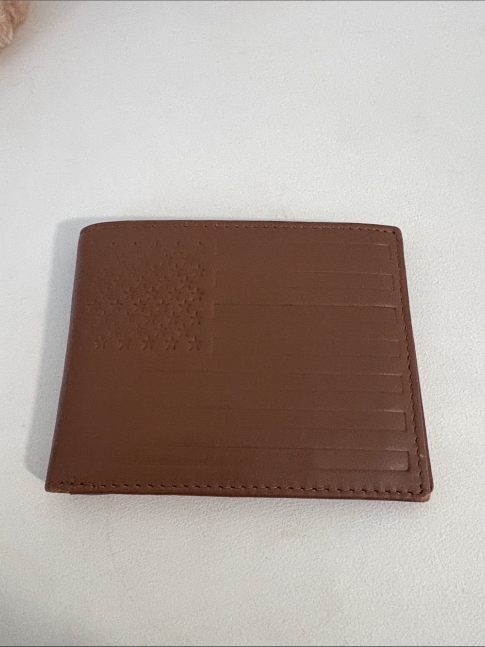 BKE Brown Leather Bifold Wallet with Embossed Flag